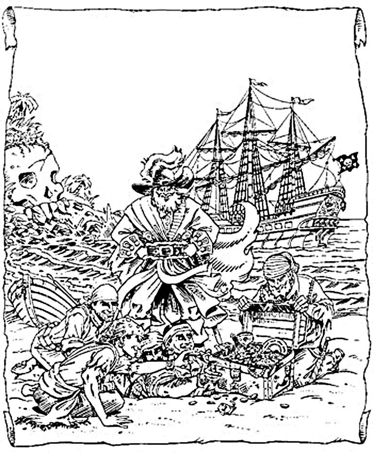 Un pirate jovial naviguant sur son navire en mer