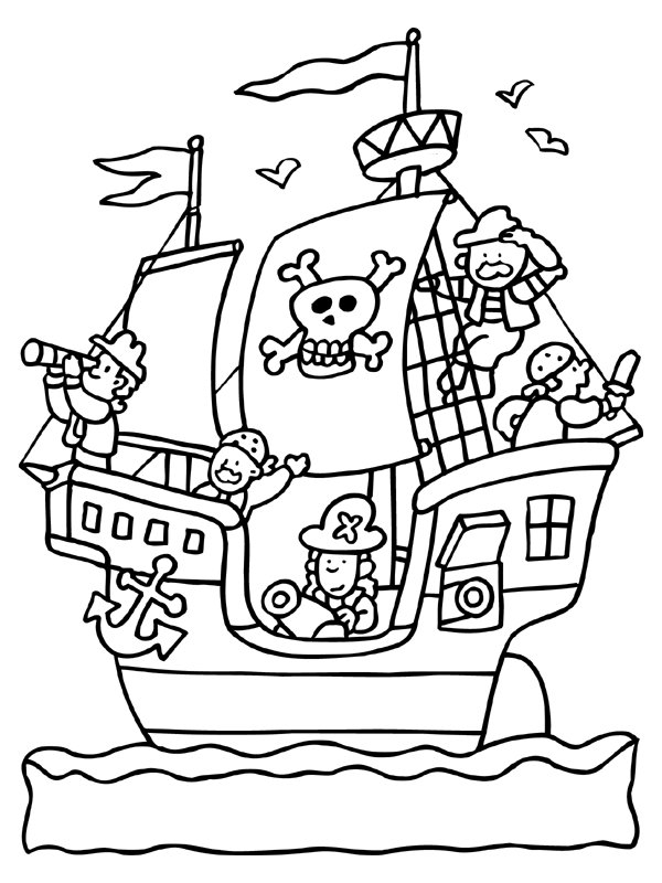 Un pirate souriant tenant une carte au trésor sur un bateau