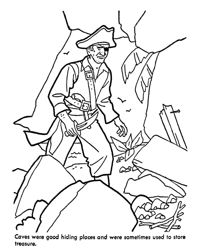 Un pirate en mer avec son trésor et son perroquet