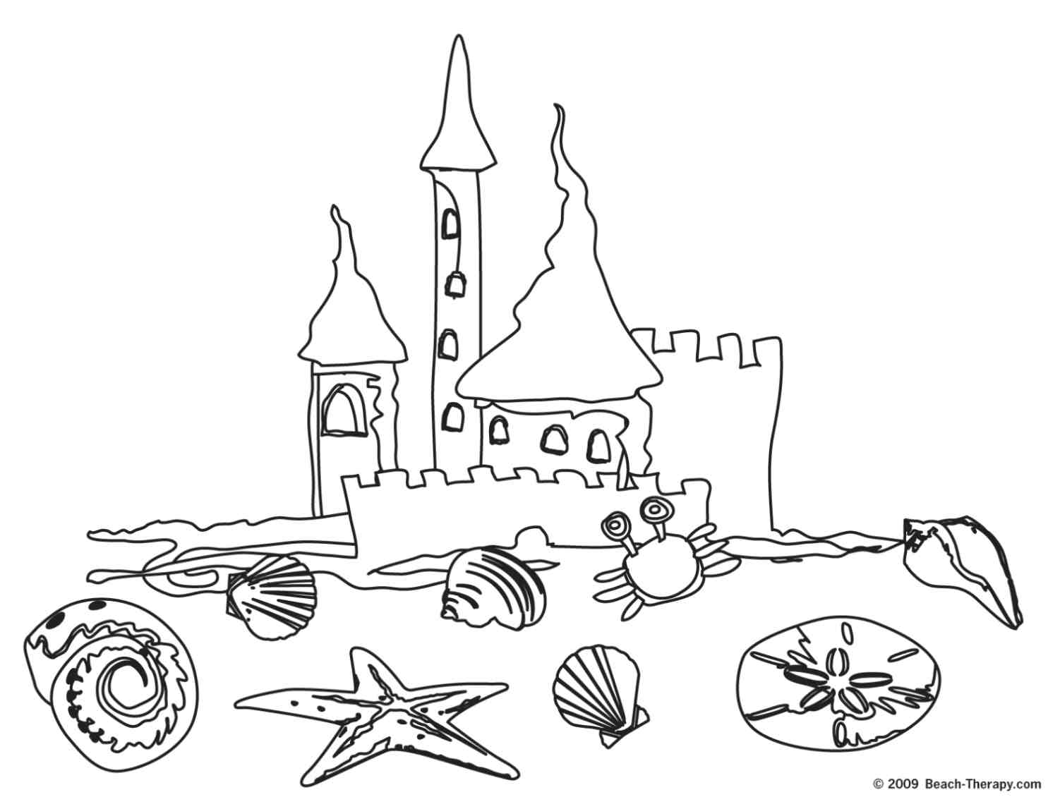 Scène de plage avec enfants jouant et construisant un château de sable