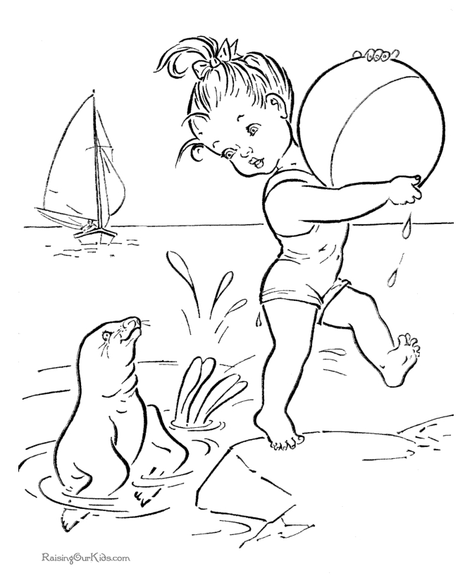 Scène de plage avec un enfant et des éléments marins