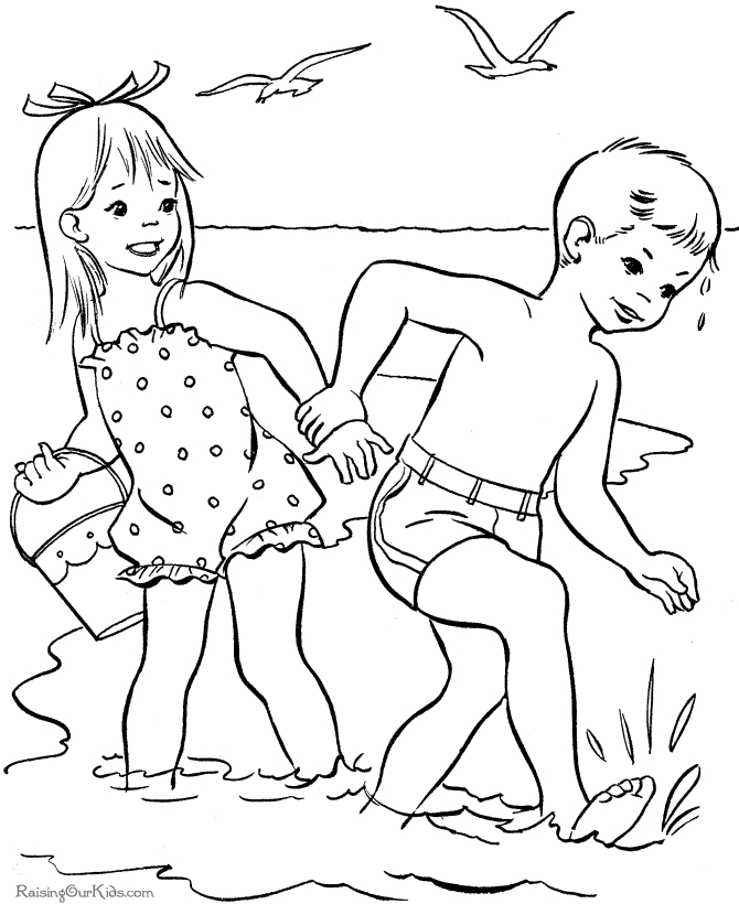 Scène de plage avec des enfants jouant et construisant des châteaux de sable
