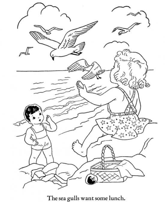 Scène de plage animée avec enfants jouant et parasols colorés