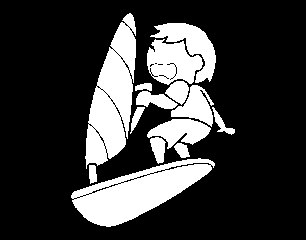 Un pratiquant de planche à voile sur une mer calme avec une plage en arrière-plan