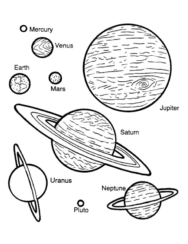 Coloriage d'une planète souriante entourée d'étoiles et de nuages