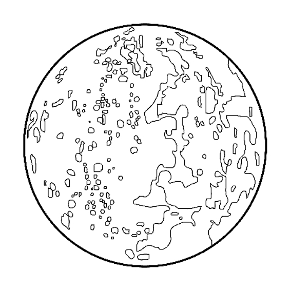 Coloriage d'une planète entourée d'étoiles et de nuages
