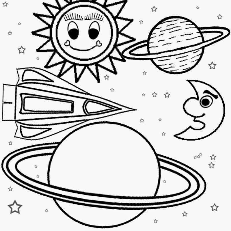 Coloriage d'une planète avec étoiles et comètes