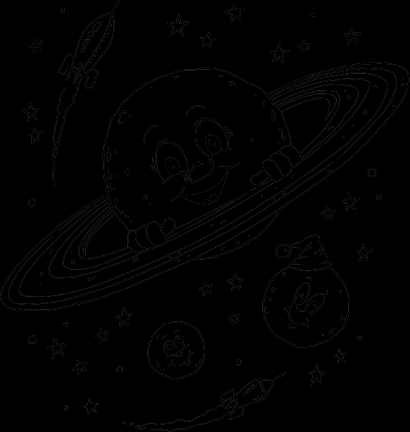 Un coloriage de planète avec des éléments célestes et des détails ludiques