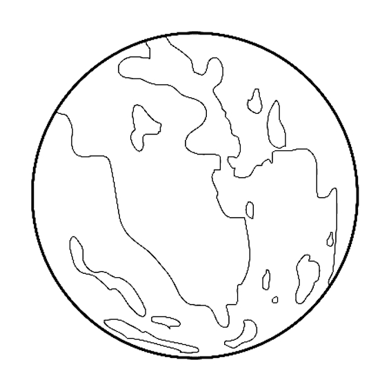 Coloriage d'une planète entourée d'étoiles et de nuages