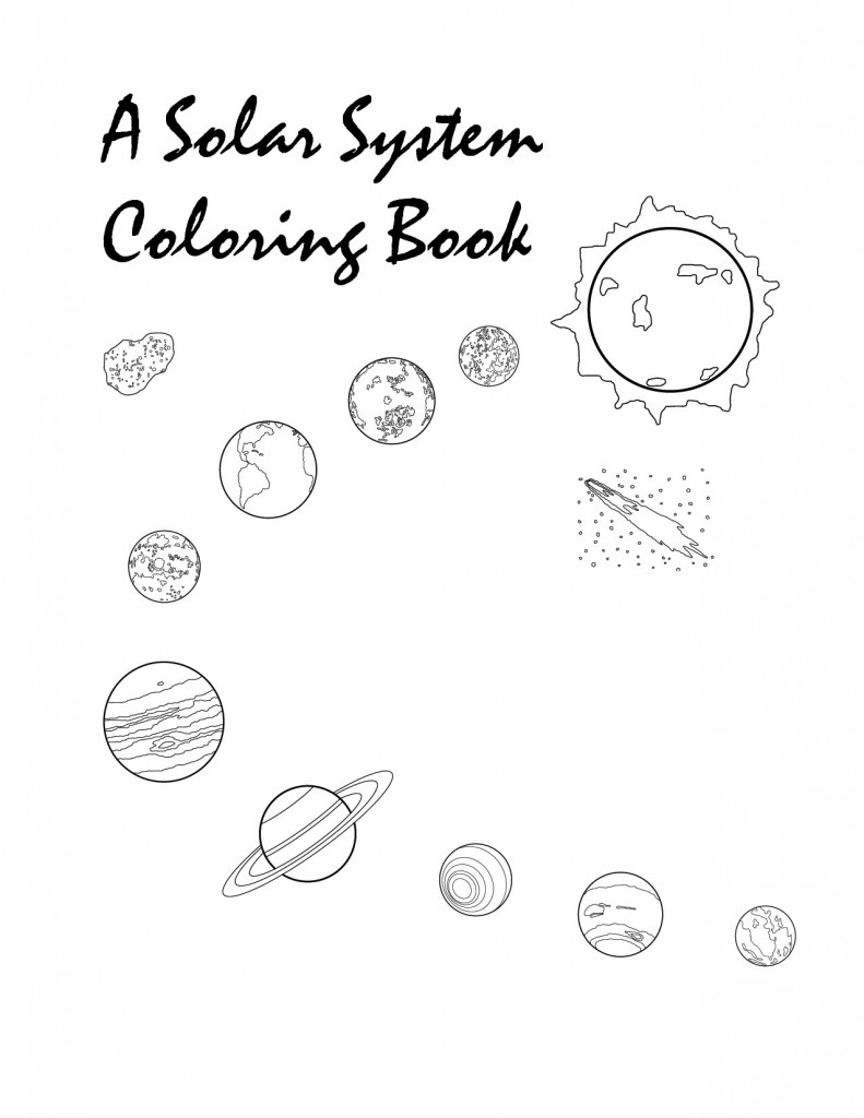 Coloriage d'une planète entourée d'étoiles et de nuages