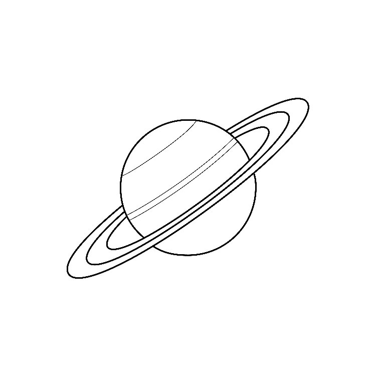 Coloriage d'une planète entourée d'étoiles et de nuages