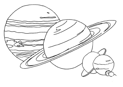 Coloriage d'une planète entourée d'étoiles et de nuages