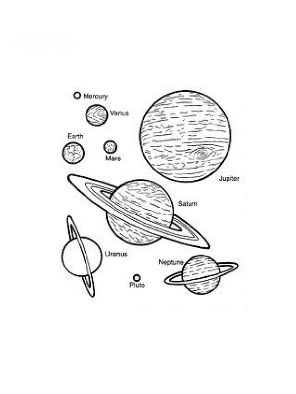 Coloriage d'une planète entourée d'étoiles et de comètes