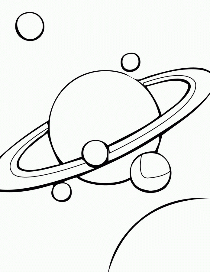 Coloriage d'une planète entourée d'étoiles et de nuages