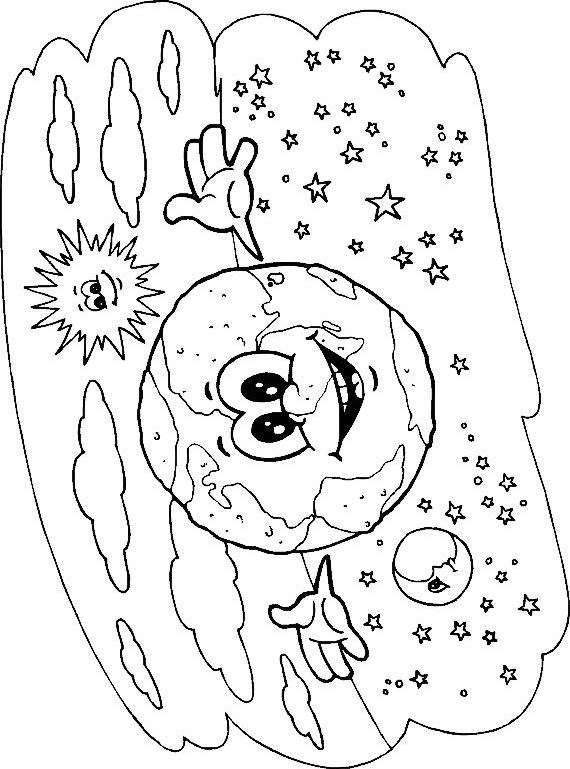 Coloriage d'une planète avec des étoiles et des nuages
