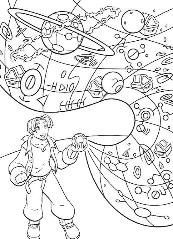 Coloriage d'une planète avec des étoiles et des nuages