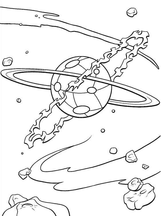 Coloriage d'une planète entourée d'étoiles et de planètes