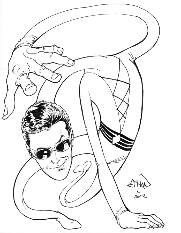Coloriage de Plastic Man en pleine action avec des éléments de décor urbain