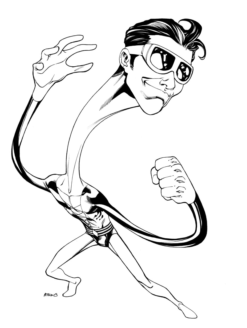 Coloriage de Plastic Man en pleine action avec un décor dynamique