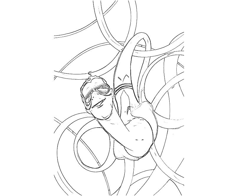 Coloriage de Plastic Man en pleine action avec un décor urbain