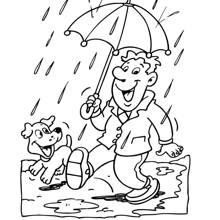 Un enfant s'amuse sous la pluie avec un parapluie coloré