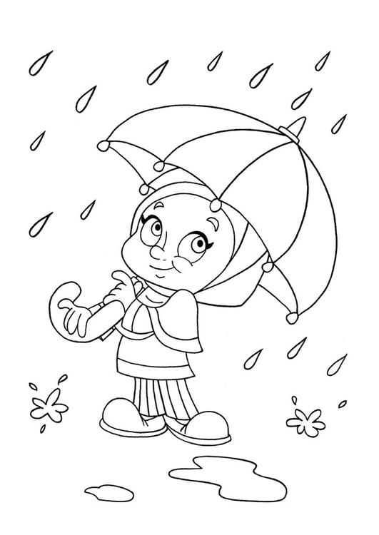 Une scène de pluie avec des personnages joyeux sous des parapluies