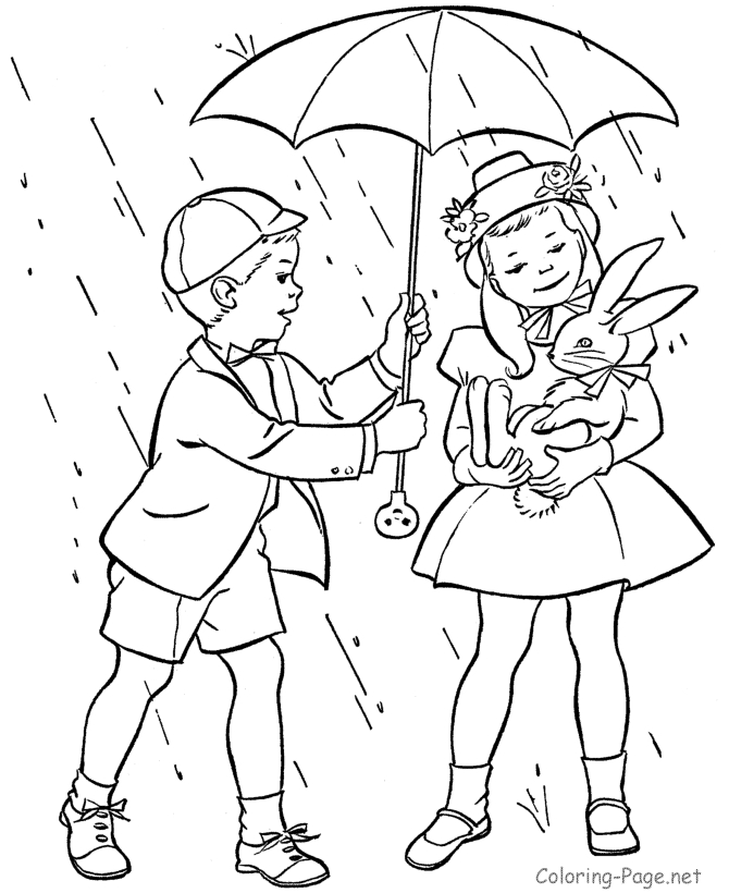Un enfant s'amusant sous la pluie avec un parapluie et des gouttes d'eau