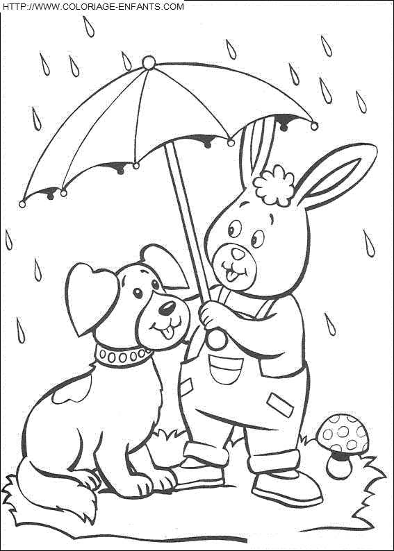 Un enfant sous la pluie avec un parapluie dans un paysage verdoyant