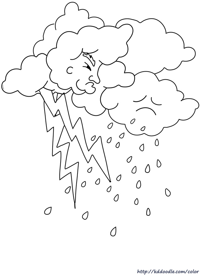 Une scène pluvieuse avec un enfant et un parapluie sous un ciel nuageux