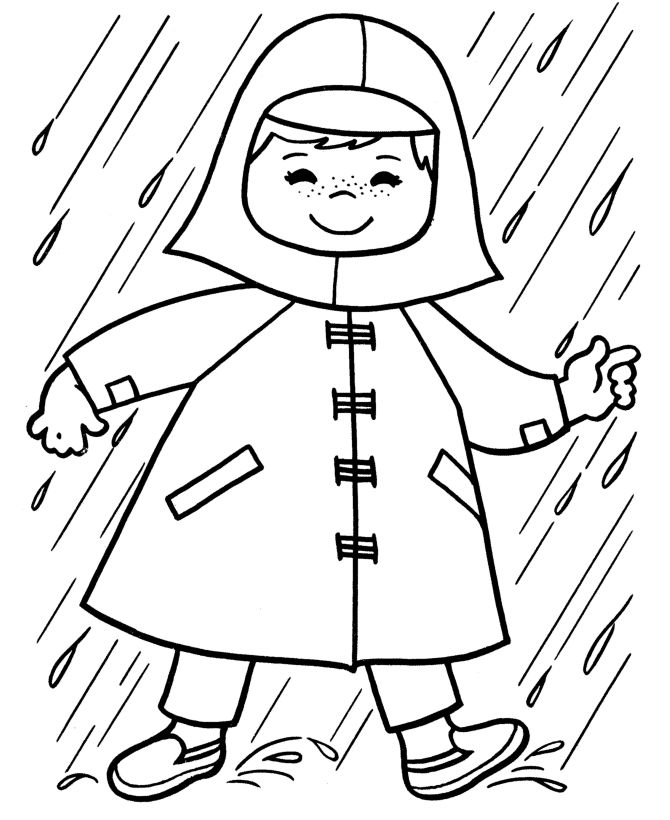Un enfant jouant sous la pluie avec des gouttes et des nuages
