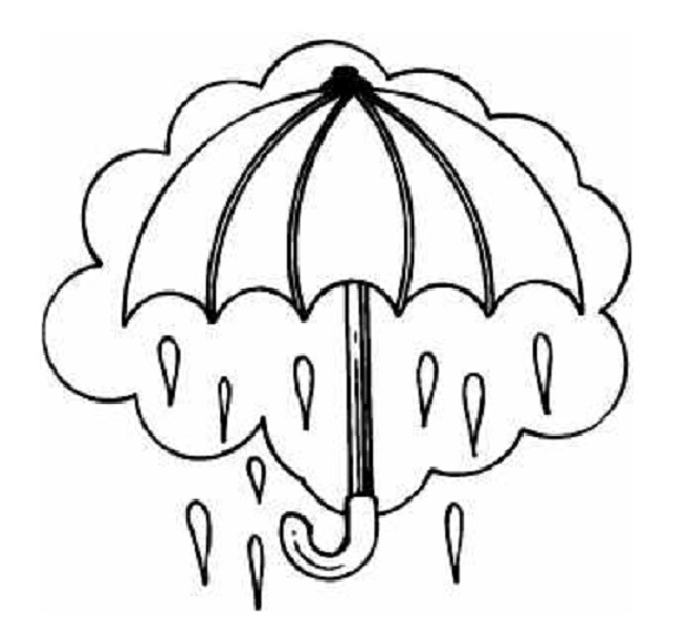 Personnages sous la pluie avec un parapluie dans un paysage naturel