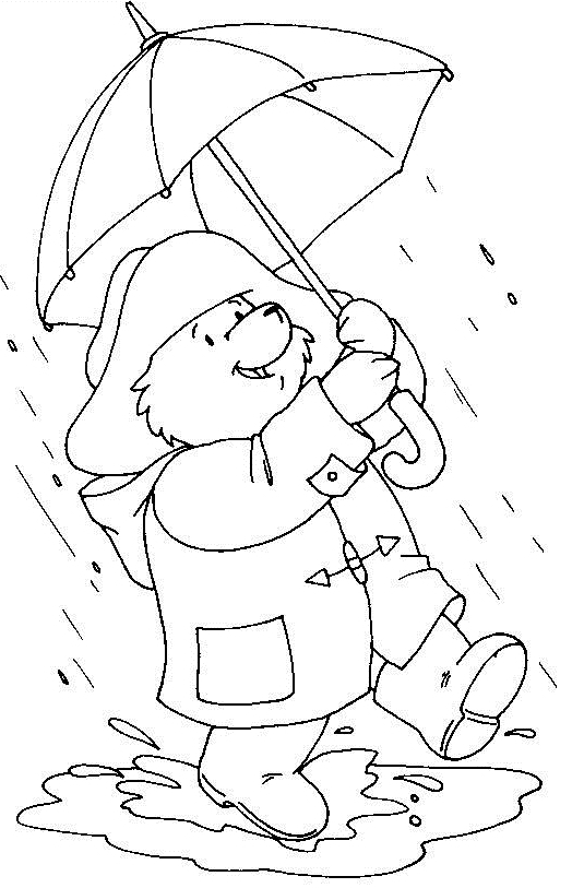 Un enfant joue sous la pluie avec un parapluie et des gouttes d'eau autour