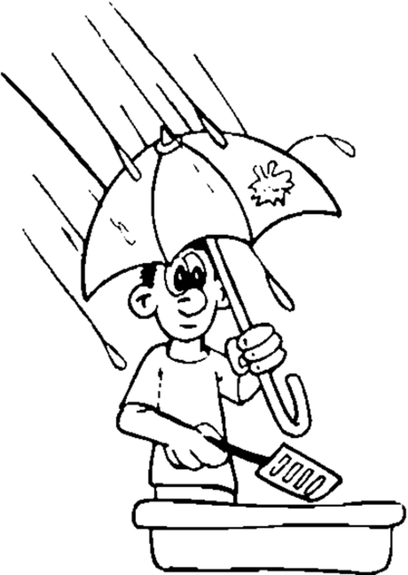Un enfant s'amuse à jouer sous la pluie avec un parapluie