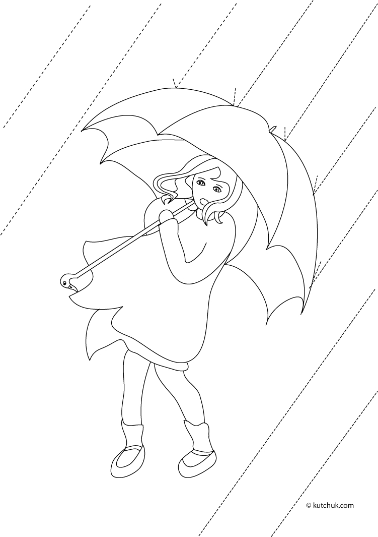 Dessin d'une pluie bienveillante avec des nuages et un parapluie