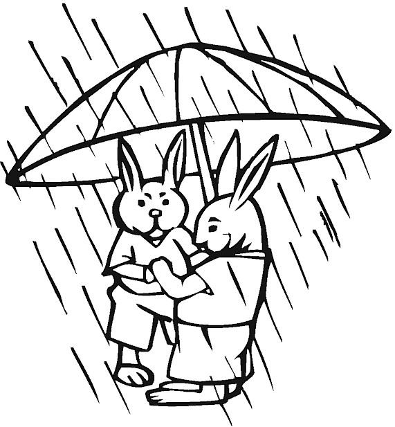 Un enfant jouant sous la pluie avec des gouttes et un parapluie