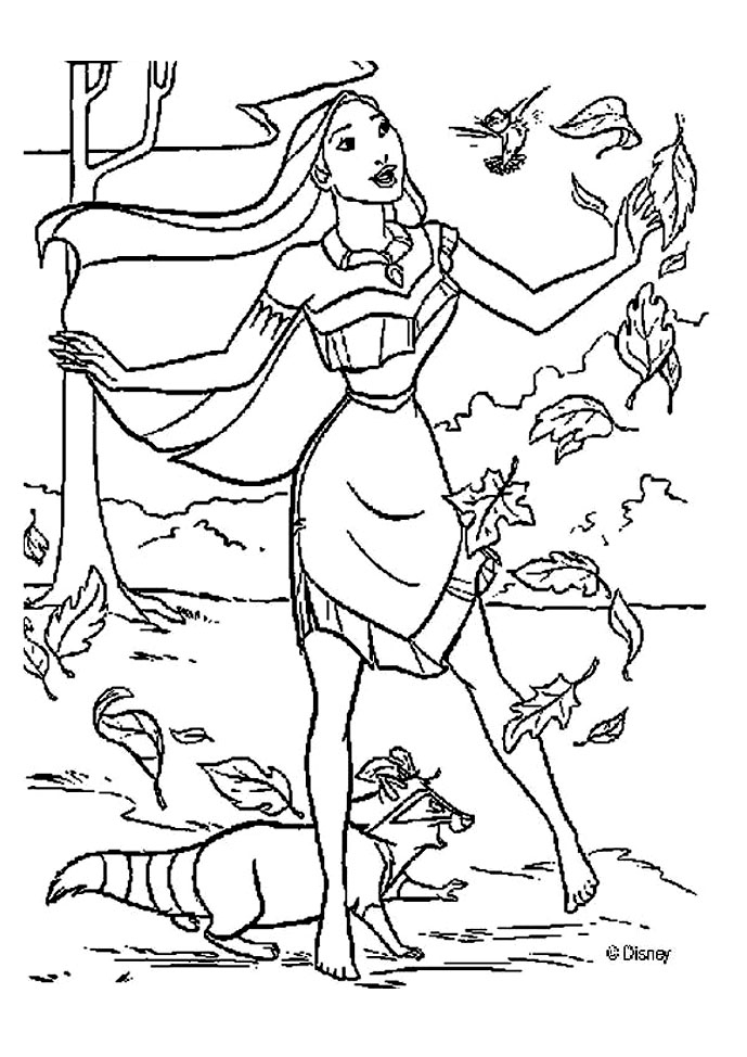 Pocahontas contemplant la nature dans un décor paisible
