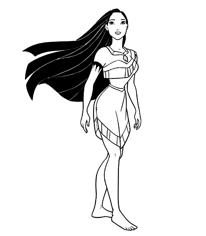 Pocahontas dans la nature, entourée d'animaux et de végétation