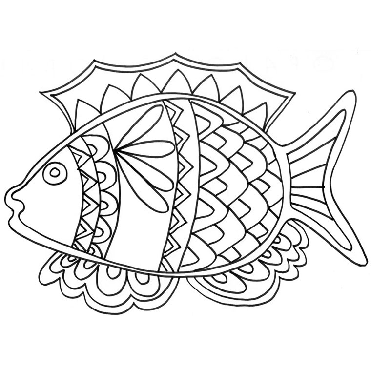 Coloriage d'un poisson dans un décor aquatique