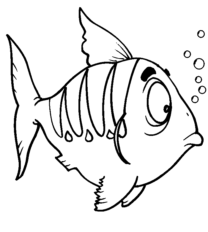 Coloriage de poisson nageant dans l'eau avec des algues et des bulles