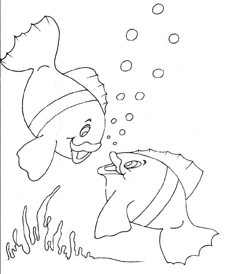 Coloriage d'un poisson au milieu de plantes aquatiques