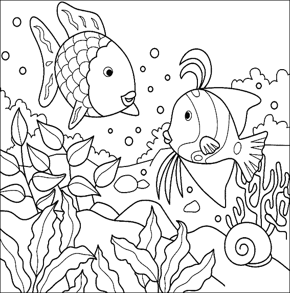 Coloriage d'un poisson coloré évoluant dans les vagues