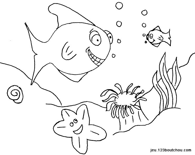Coloriage d'un poisson stylisé dans une scène aquatique