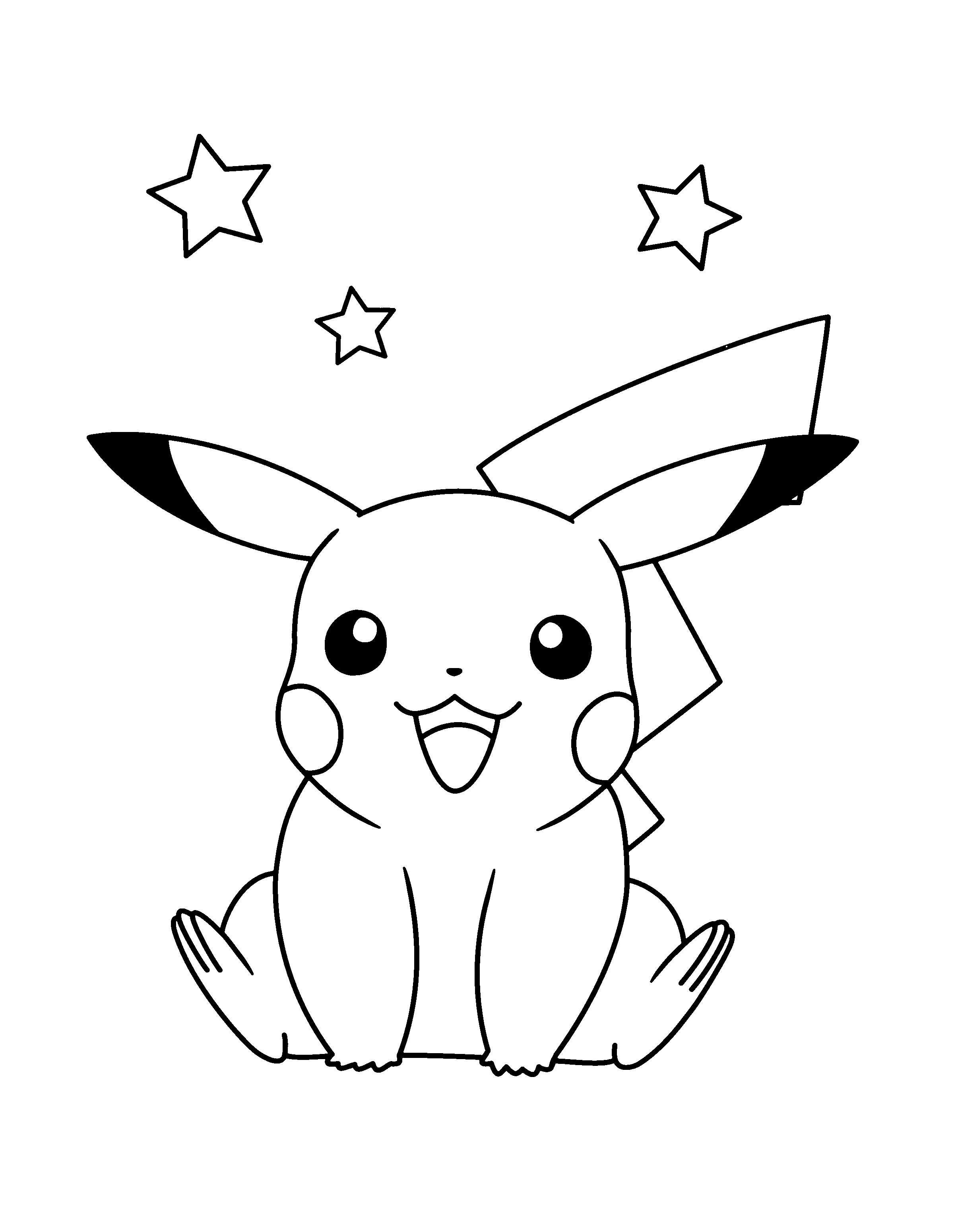 Coloriage de Pikachu en pleine action dans un décor naturel