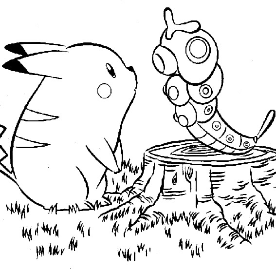 Coloriage d'un personnage de Pokémon Go dans un paysage naturel
