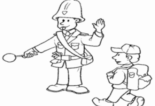 Coloriage d'un policier en mission avec un décor urbain