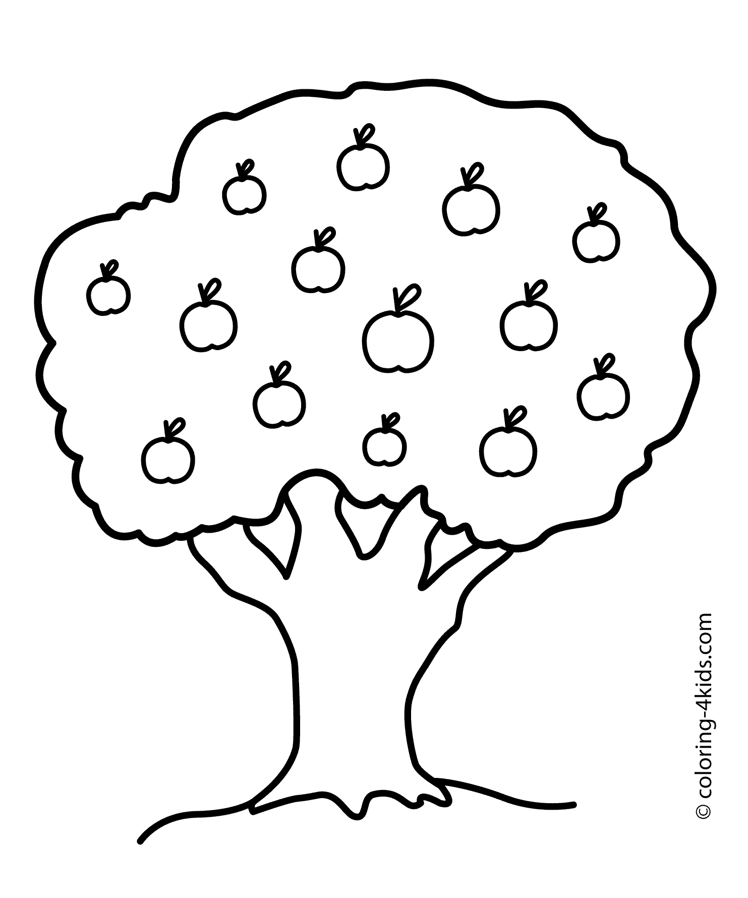 Coloriage d'un pommier en fleurs sous un ciel clair