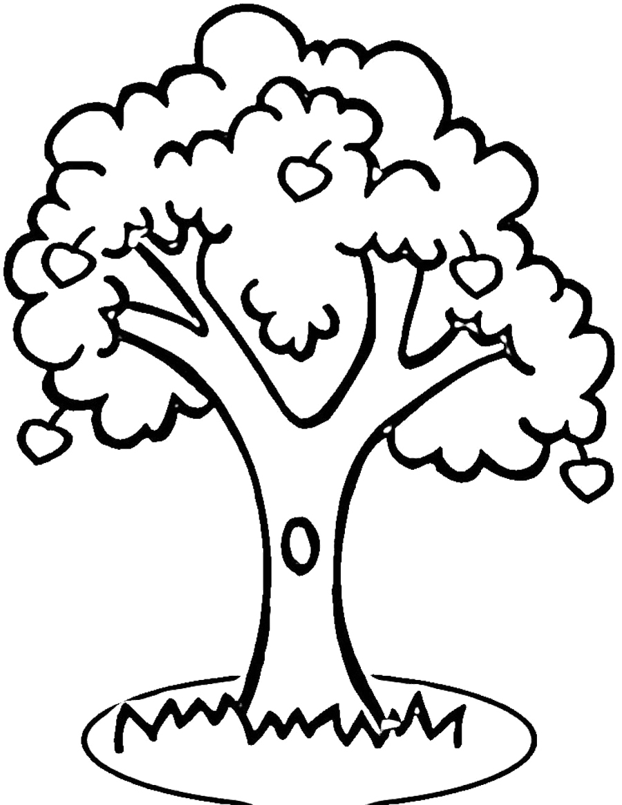 Coloriage d'un pommier avec des pommes et un paysage de campagne