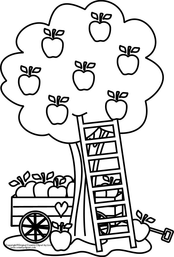 Coloriage d'un pommier au printemps avec un paysage naturel