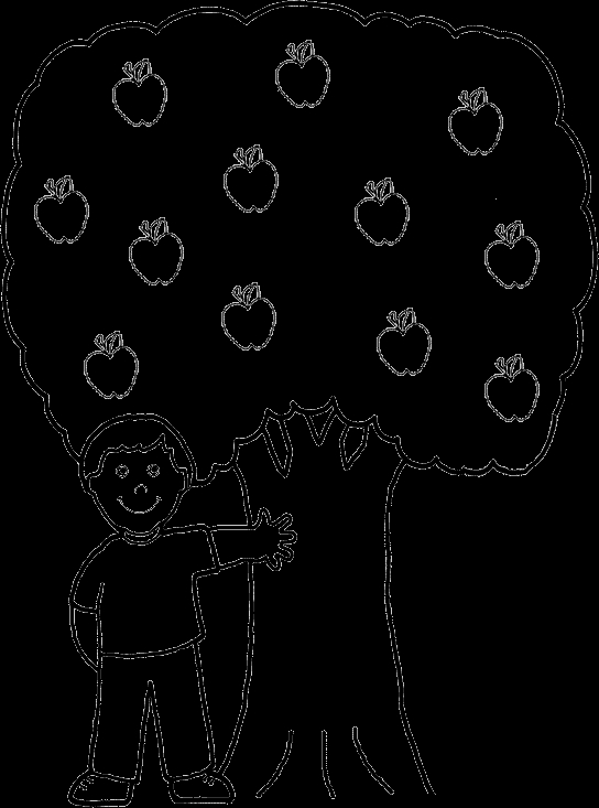 Coloriage d'un pommier en pleine floraison avec un paysage naturel
