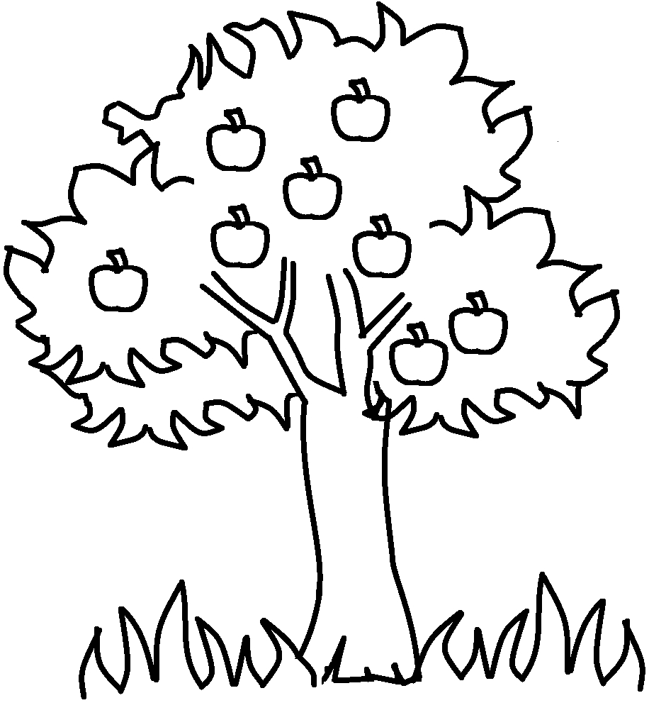 Coloriage d'un pommier dans un jardin ensoleillé